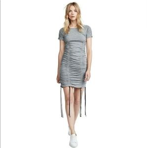 Cinq‎ a Sept Estella Heather Gray Ruched Drawstring Jersey Knit T~Shirt Dress L